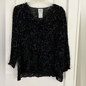 Laura Ashley Black Burn Out Velvet V Neck Tunic Blouse Top Boho Dark Romantic 8